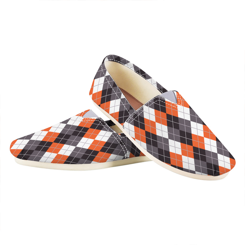 Grey Black Orange And White Argyle Print Casual Shoes
