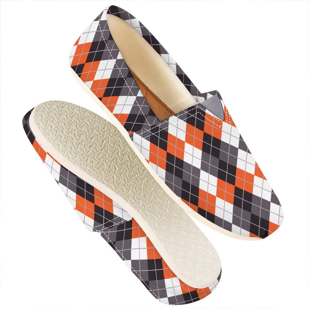 Grey Black Orange And White Argyle Print Casual Shoes