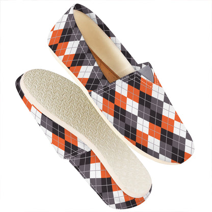 Grey Black Orange And White Argyle Print Casual Shoes