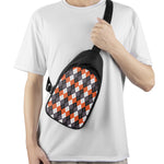 Grey Black Orange And White Argyle Print Chest Bag