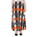Grey Black Orange And White Argyle Print Chiffon Maxi Skirt