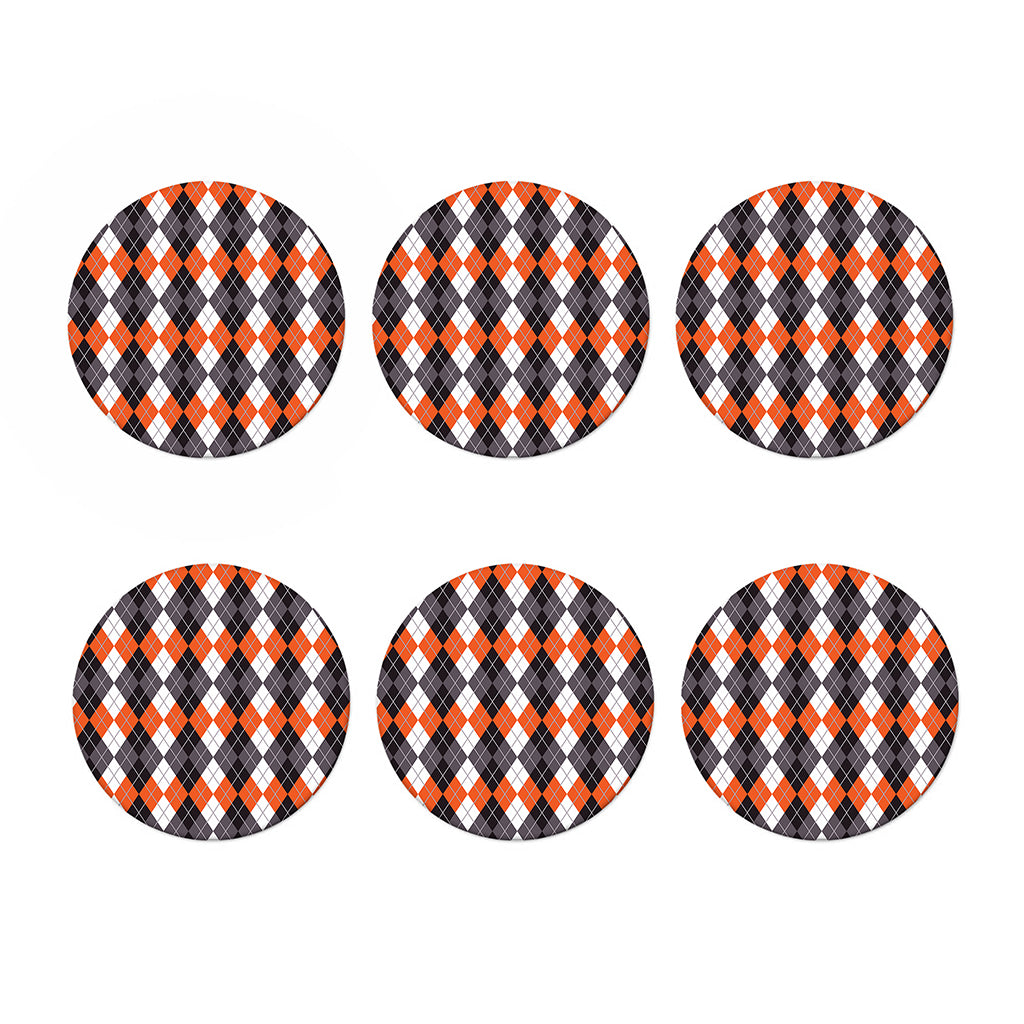 Grey Black Orange And White Argyle Print Coaster Set