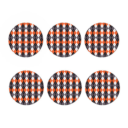 Grey Black Orange And White Argyle Print Coaster Set