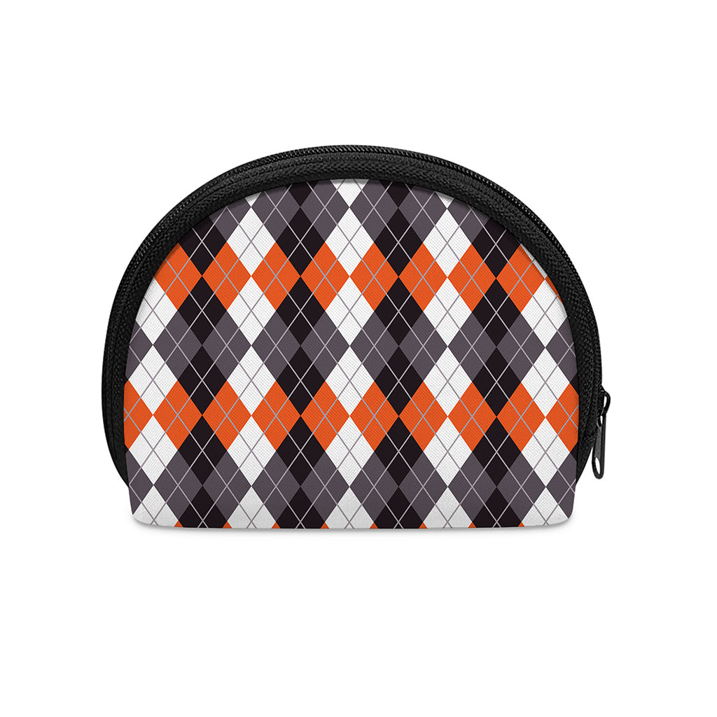 Grey Black Orange And White Argyle Print Coin Purse