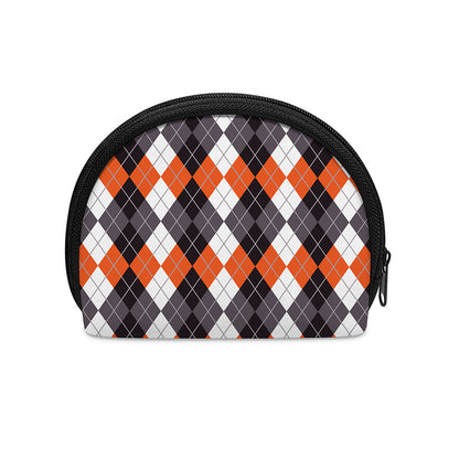 Grey Black Orange And White Argyle Print Coin Purse