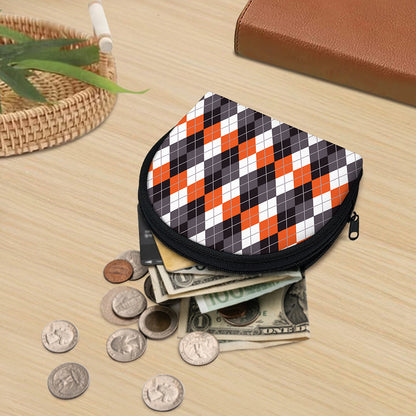 Grey Black Orange And White Argyle Print Coin Purse