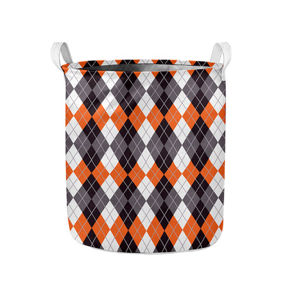 Grey Black Orange And White Argyle Print Collapsible Laundry Basket