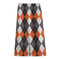 Grey Black Orange And White Argyle Print Cotton Front Slit Maxi Skirt