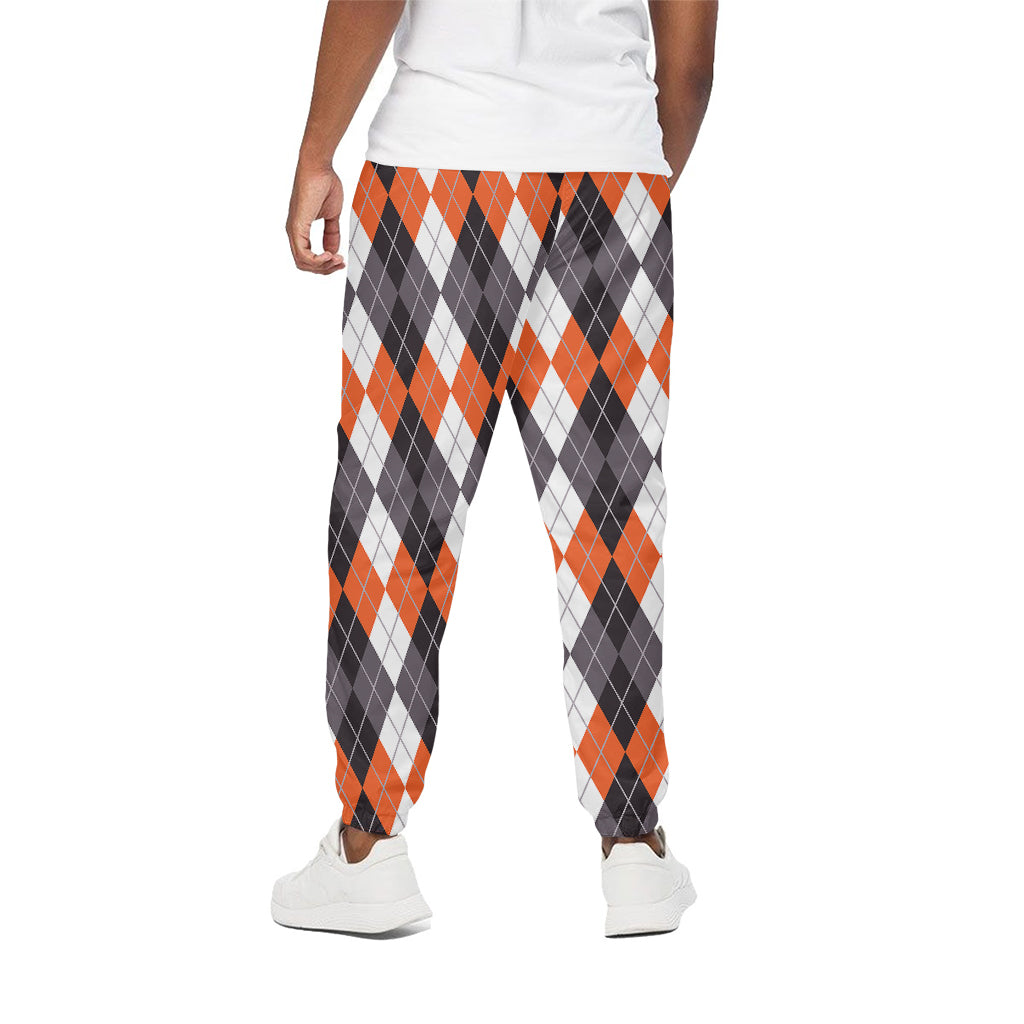 Grey Black Orange And White Argyle Print Cotton Pants