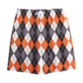 Grey Black Orange And White Argyle Print Cotton Shorts