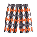 Grey Black Orange And White Argyle Print Cotton Shorts