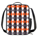 Grey Black Orange And White Argyle Print Crossbody Lunch Bag
