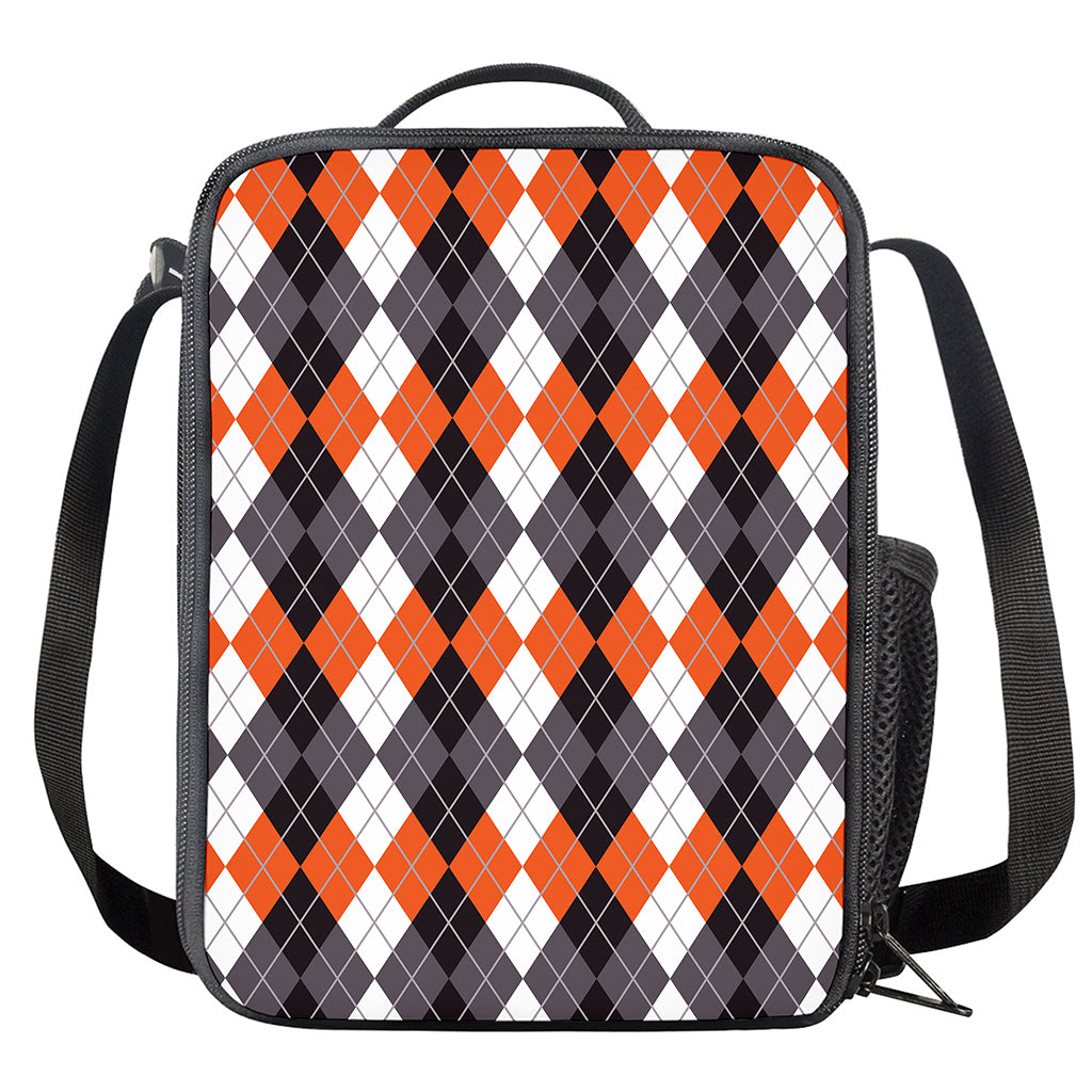 Grey Black Orange And White Argyle Print Crossbody Lunch Bag