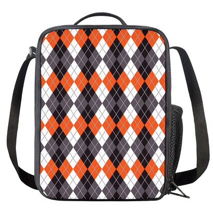 Grey Black Orange And White Argyle Print Crossbody Lunch Bag