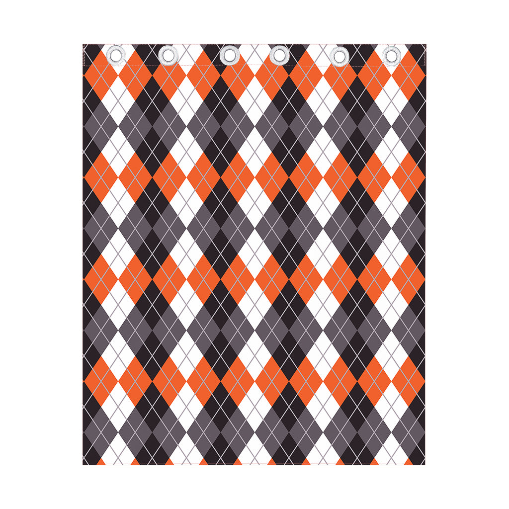Grey Black Orange And White Argyle Print Curtain