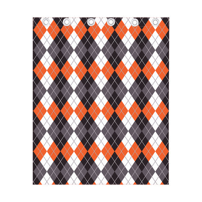 Grey Black Orange And White Argyle Print Curtain