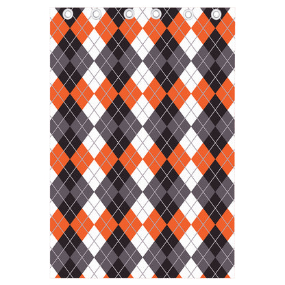 Grey Black Orange And White Argyle Print Curtain
