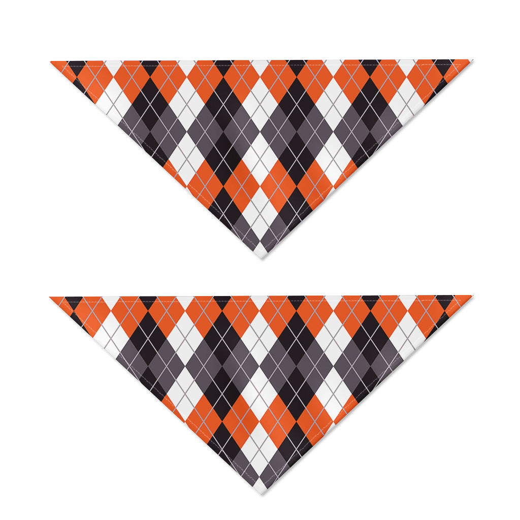 Grey Black Orange And White Argyle Print Dog Bandana