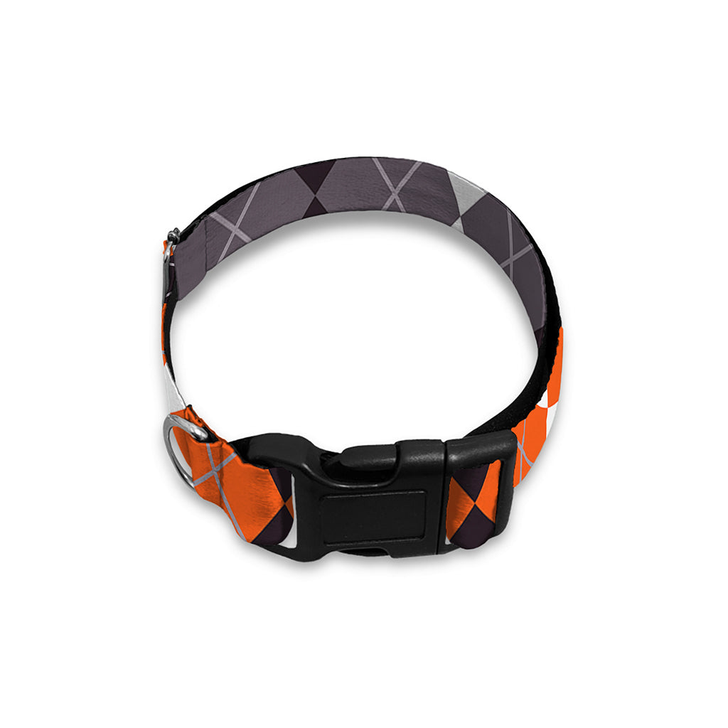 Grey Black Orange And White Argyle Print Dog Collar