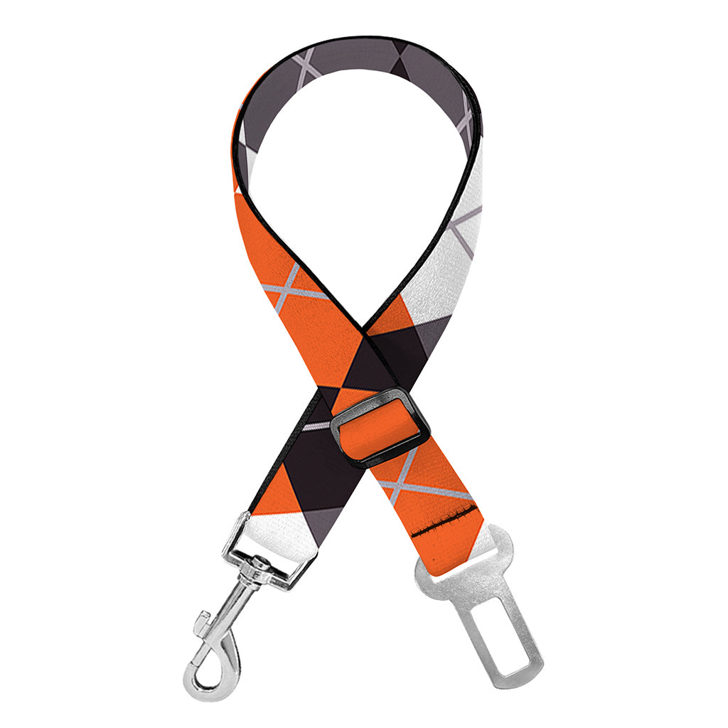 Grey Black Orange And White Argyle Print Dog Seat Belt