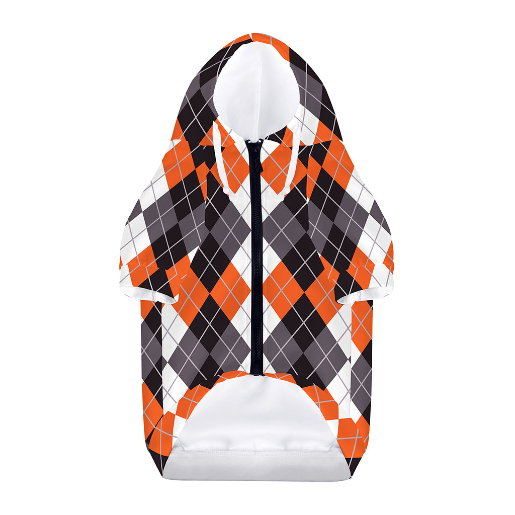 Grey Black Orange And White Argyle Print Dog Zip Up Hoodie