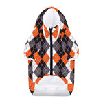 Grey Black Orange And White Argyle Print Dog Zip Up Hoodie