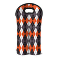 Grey Black Orange And White Argyle Print Double Neoprene Wine Tote