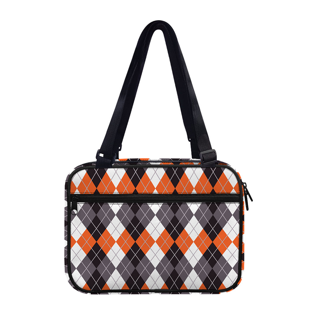 Grey Black Orange And White Argyle Print Double Strap Bible Bag