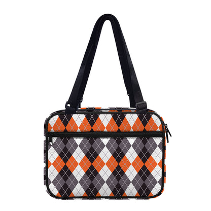 Grey Black Orange And White Argyle Print Double Strap Bible Bag