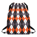 Grey Black Orange And White Argyle Print Drawstring Backpack