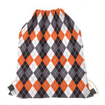Grey Black Orange And White Argyle Print Drawstring Bag