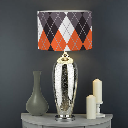Grey Black Orange And White Argyle Print Drum Lamp Shade