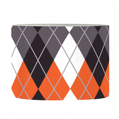 Grey Black Orange And White Argyle Print Drum Lamp Shade