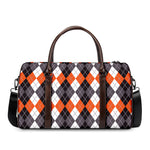Grey Black Orange And White Argyle Print Duffle Bag