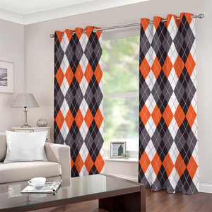 Grey Black Orange And White Argyle Print Extra Wide Grommet Curtains