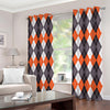 Grey Black Orange And White Argyle Print Extra Wide Grommet Curtains