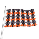 Grey Black Orange And White Argyle Print Flag