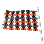 Grey Black Orange And White Argyle Print Flag