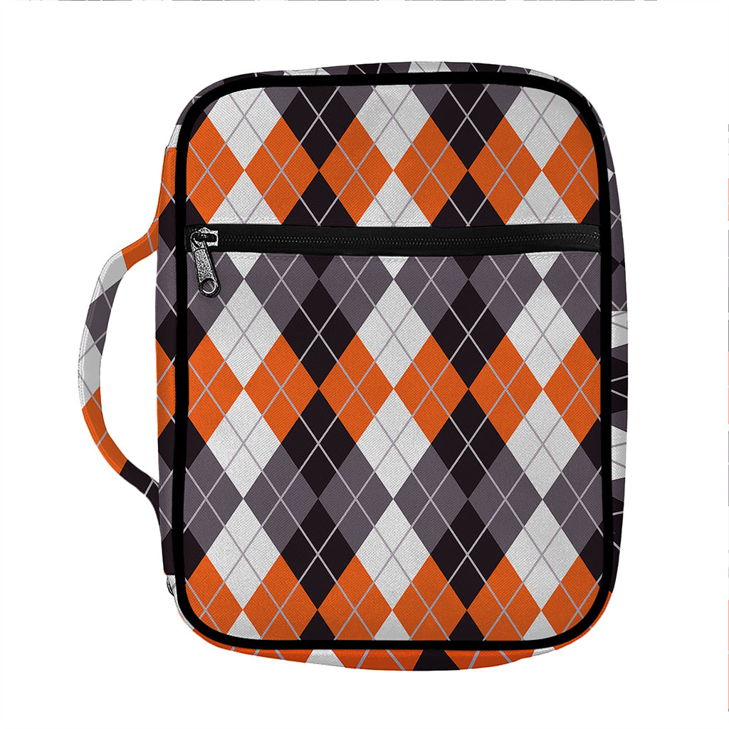Grey Black Orange And White Argyle Print Front Pocket Bible Bag