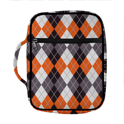 Grey Black Orange And White Argyle Print Front Pocket Bible Bag
