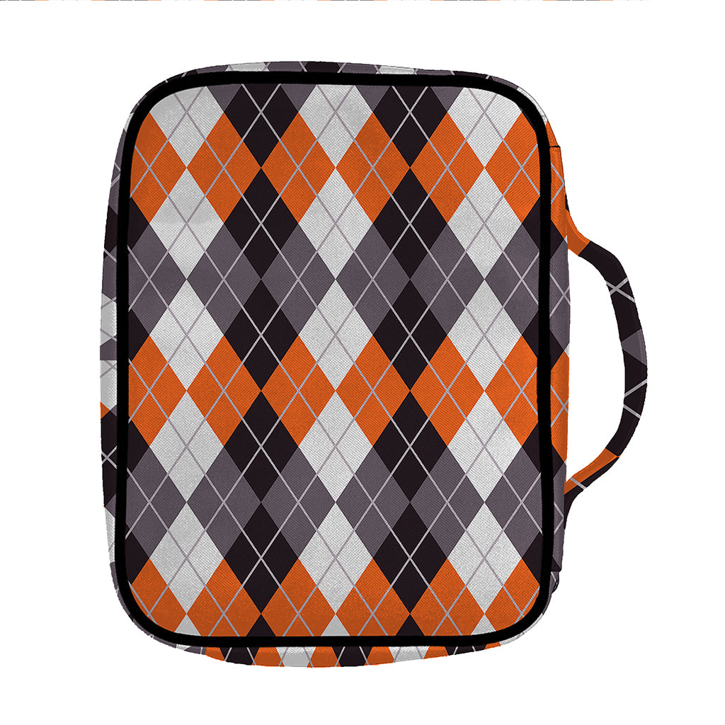 Grey Black Orange And White Argyle Print Front Pocket Bible Bag