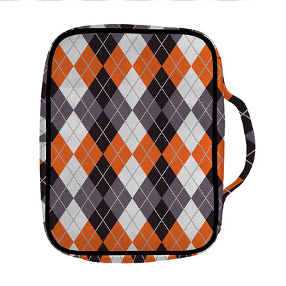 Grey Black Orange And White Argyle Print Front Pocket Bible Bag