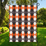 Grey Black Orange And White Argyle Print Garden Flag