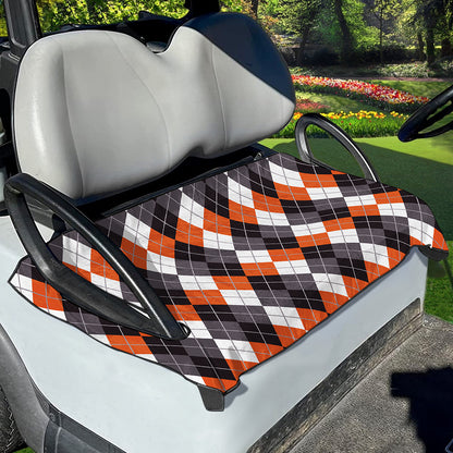 Grey Black Orange And White Argyle Print Golf Cart Seat Cover
