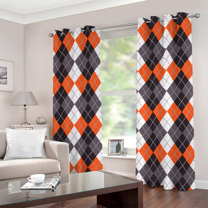 Grey Black Orange And White Argyle Print Grommet Curtains