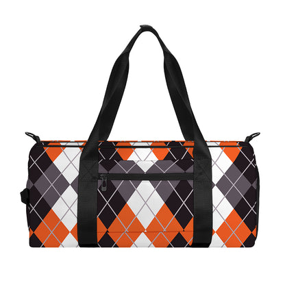 Grey Black Orange And White Argyle Print Gym Bag