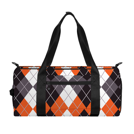 Grey Black Orange And White Argyle Print Gym Bag