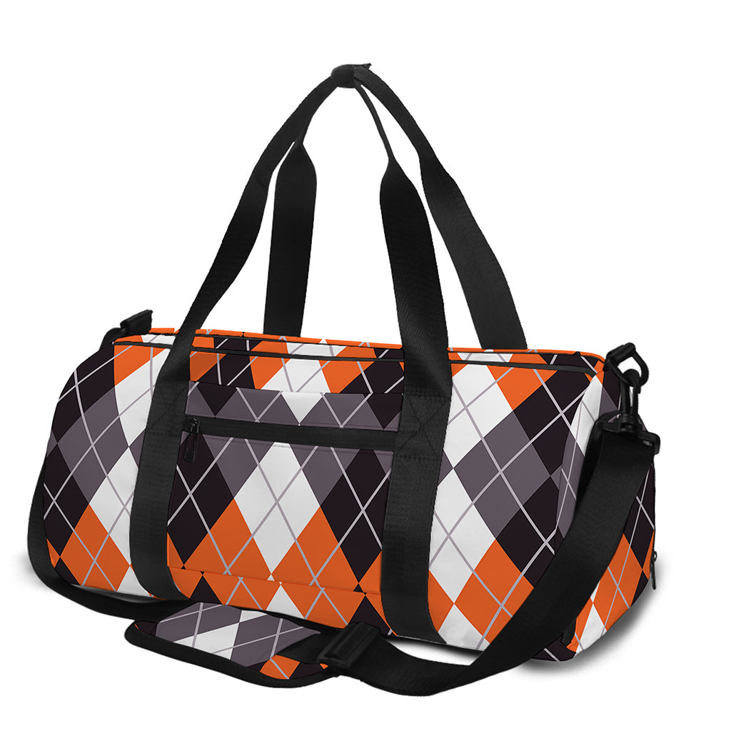 Grey Black Orange And White Argyle Print Gym Bag