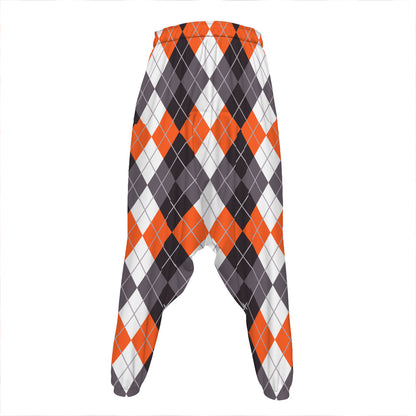 Grey Black Orange And White Argyle Print Hammer Pants