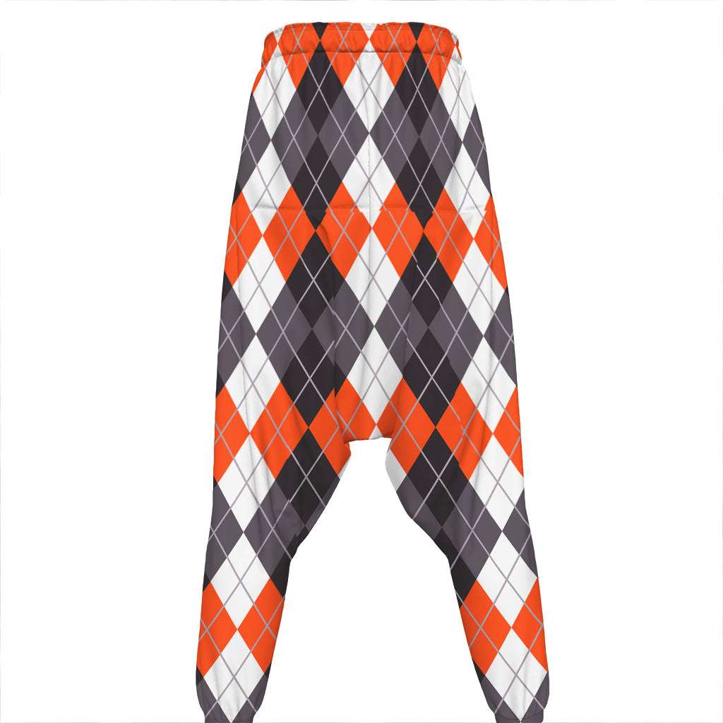 Grey Black Orange And White Argyle Print Hammer Pants